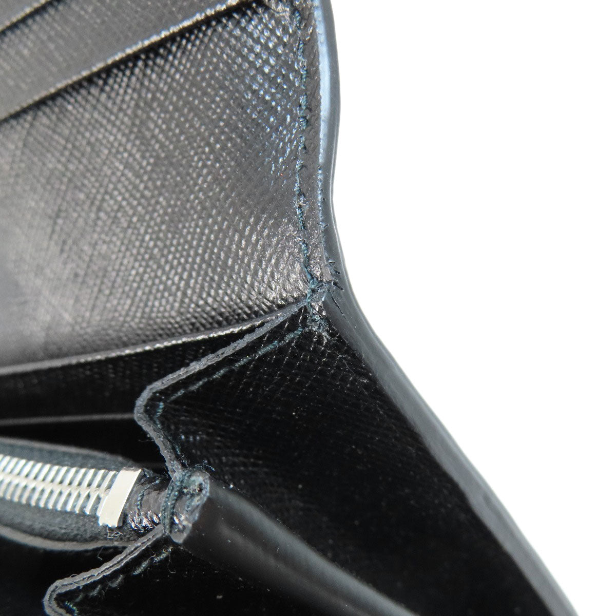 PRADA Long Wallet Purse 1MH132 leather black Saffiano pin badge Women Used Authentic
