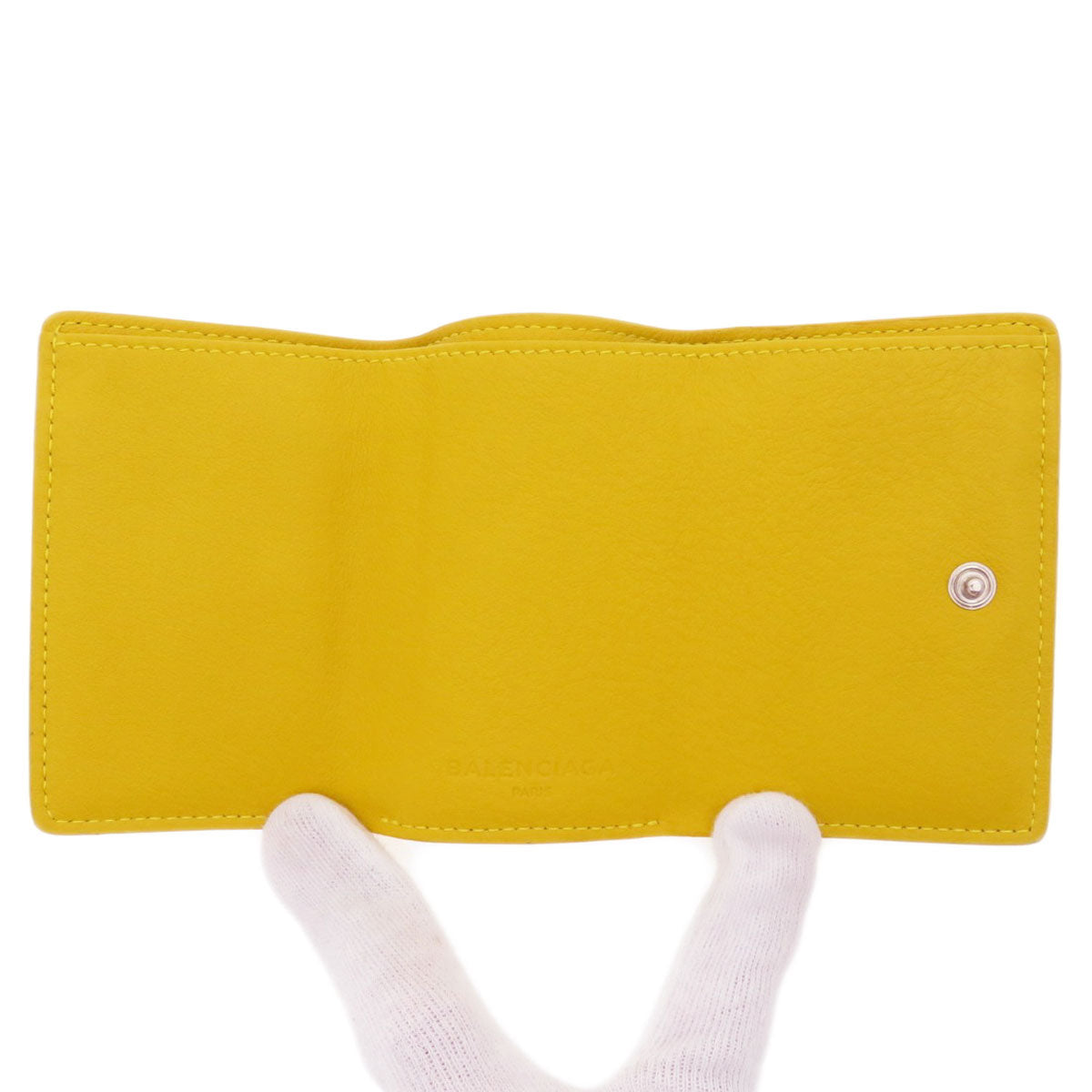 BALENCIAGA Bifold Wallet 391446 Calfskin yellow Compact Wallet Paper Women Used Authentic