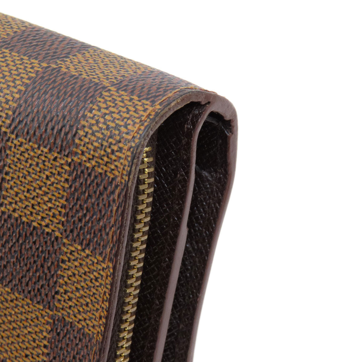 LOUIS VUITTON Bifold Wallet M61668 Damier canvas Brown Compact Zip Damier Ebene Women Used Authentic