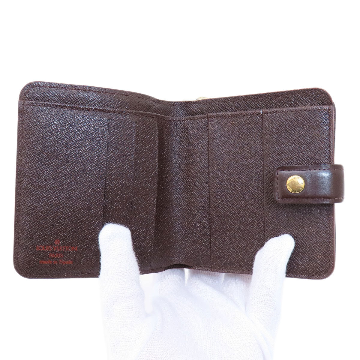 LOUIS VUITTON Bifold Wallet M61668 Damier canvas Brown Compact Zip Damier Ebene Women Used Authentic