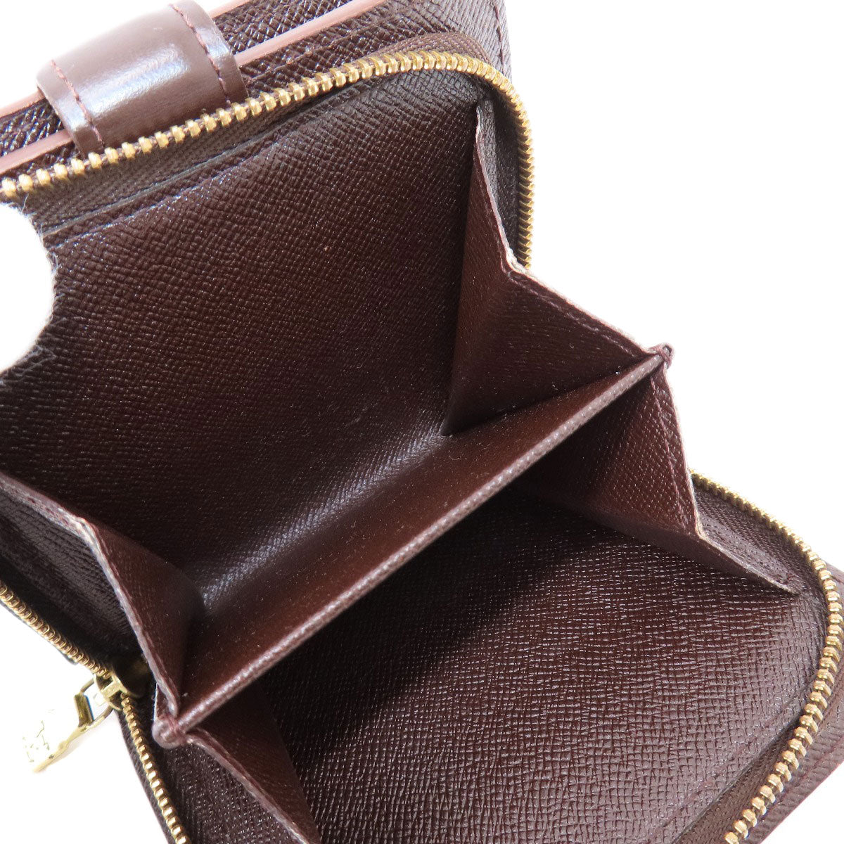 LOUIS VUITTON Bifold Wallet M61668 Damier canvas Brown Compact Zip Damier Ebene Women Used Authentic