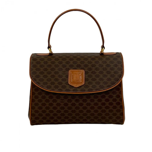 CELINE Handbag Leather, PVC Brown Macadam Blazon Pattern Triomphe logo Women Used Authentic