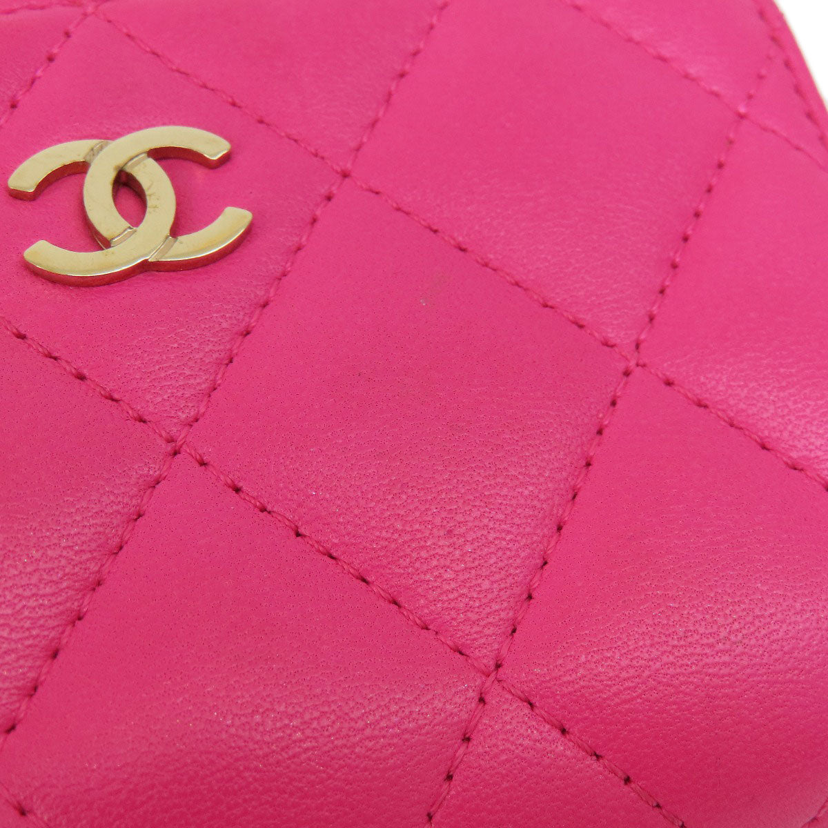 CHANEL Coin case lambskin pink Matrasse Women Used Authentic