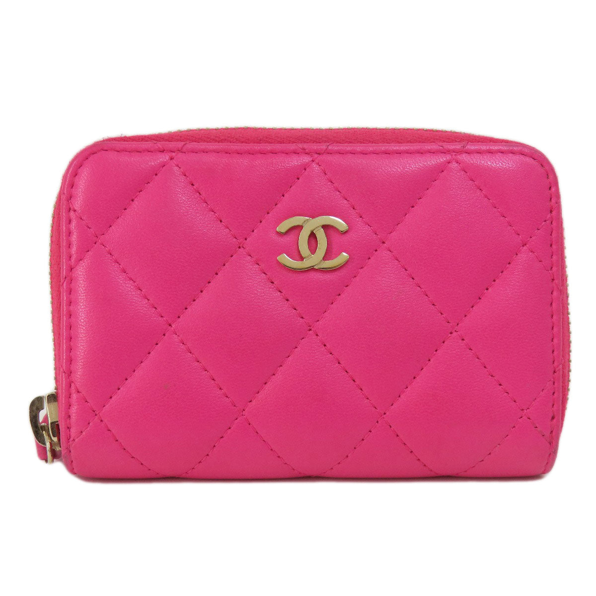 CHANEL Coin case lambskin pink Matrasse Women Used Authentic