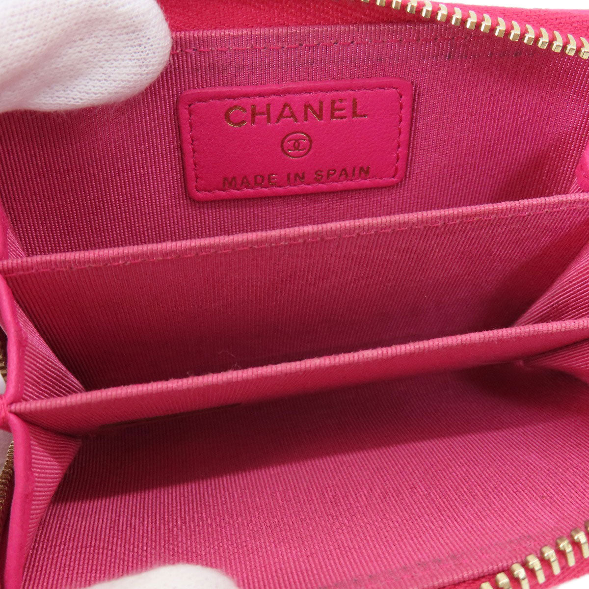 CHANEL Coin case lambskin pink Matrasse Women Used Authentic