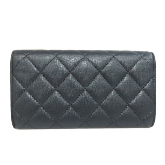 CHANEL Long Wallet Purse Soft Grained Calfskin gray COCO Mark Women Used Authentic