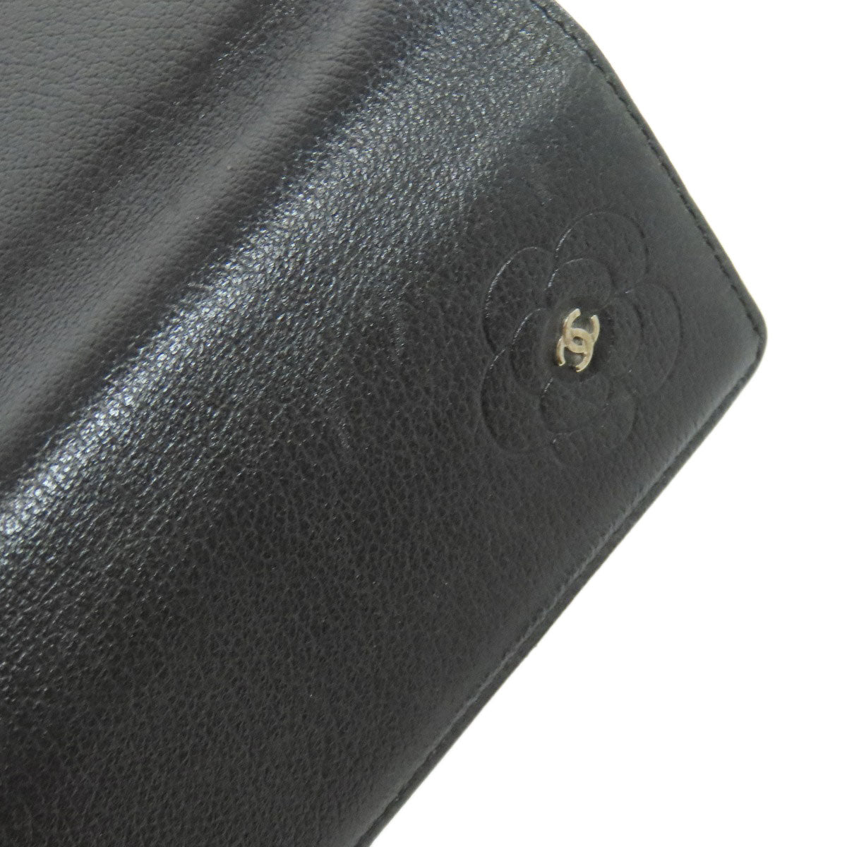 CHANEL Long Wallet Purse Calfskin black Camellia COCO Mark