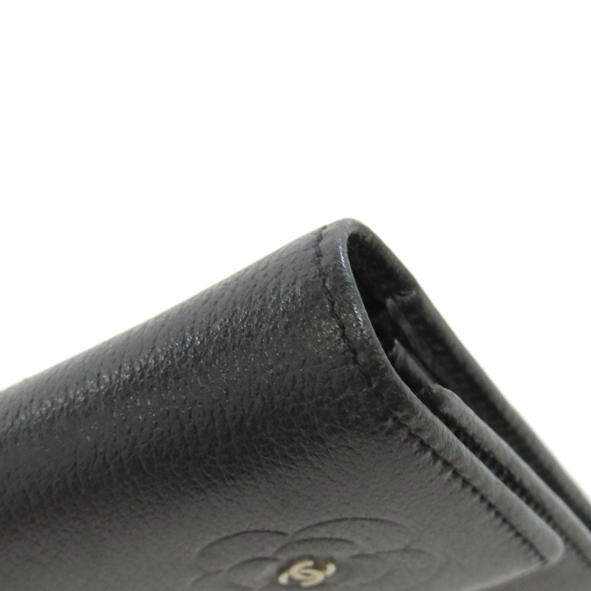 CHANEL Long Wallet Purse Calfskin black Camellia COCO Mark