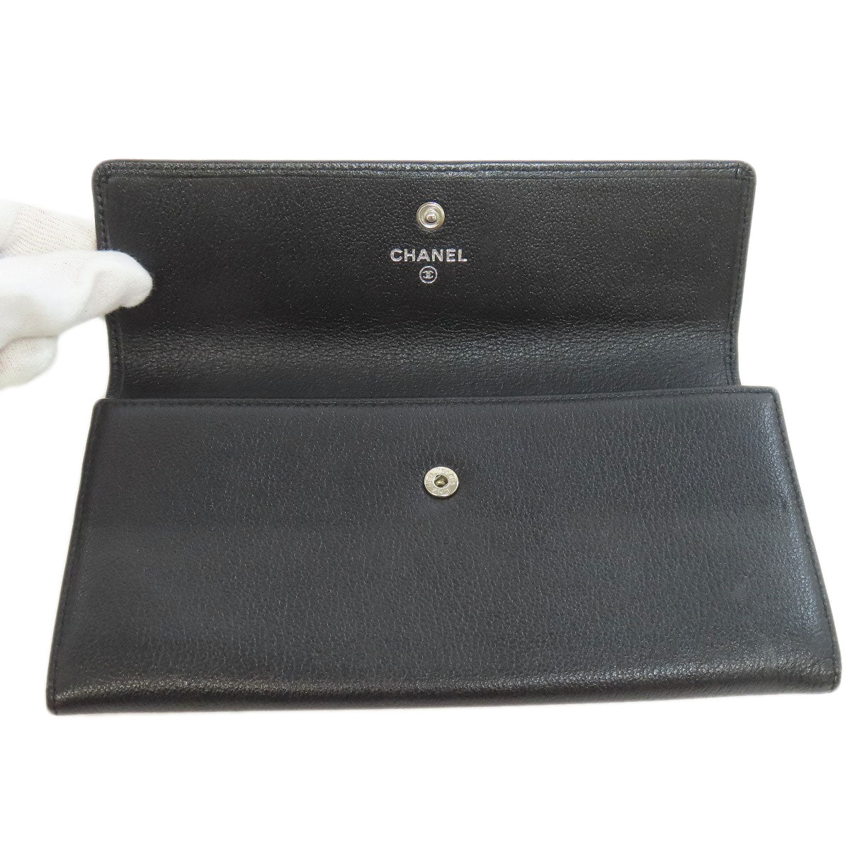CHANEL Long Wallet Purse Calfskin black Camellia COCO Mark