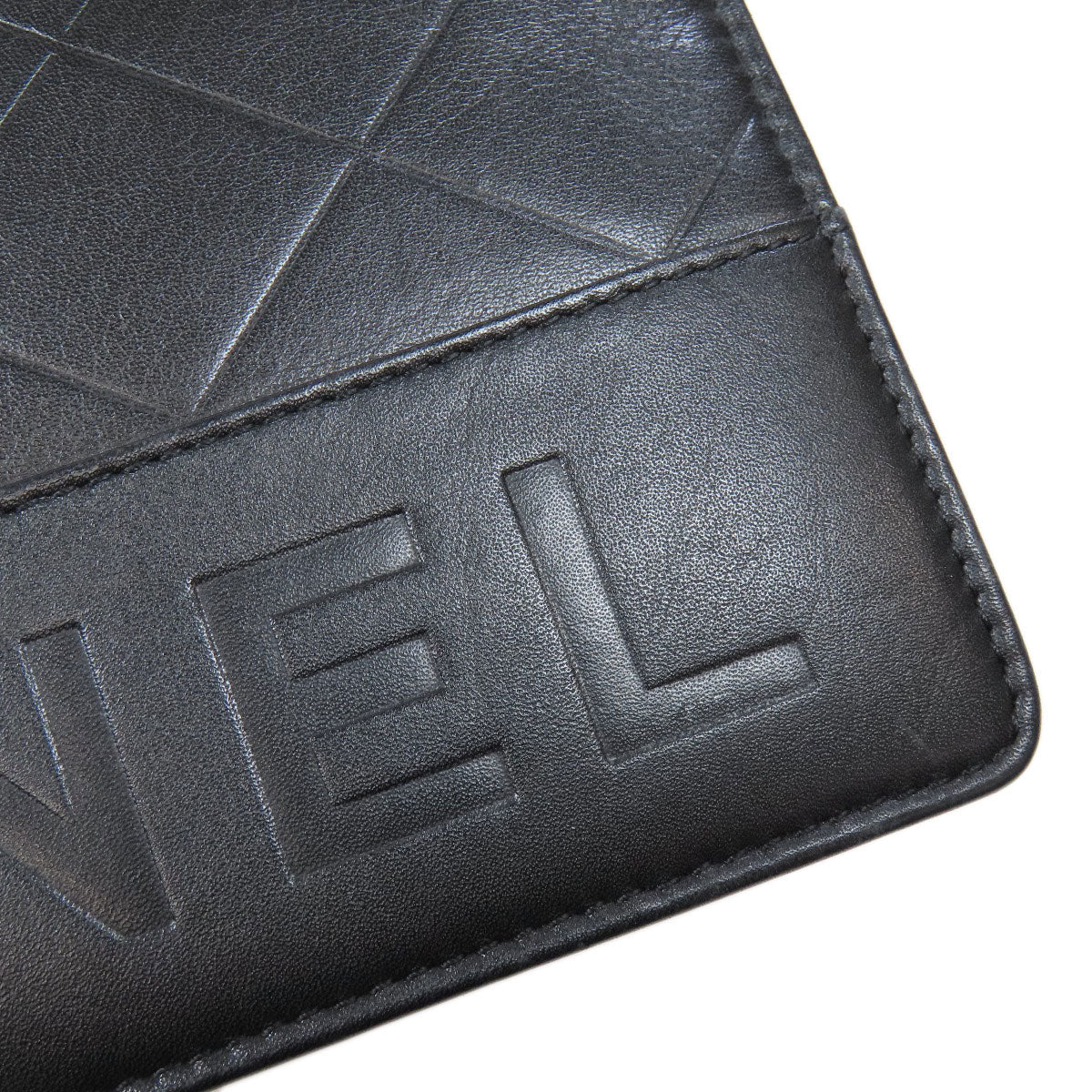 CHANEL Long Wallet Purse Calfskin black logo SilverMetal mens Used Authentic