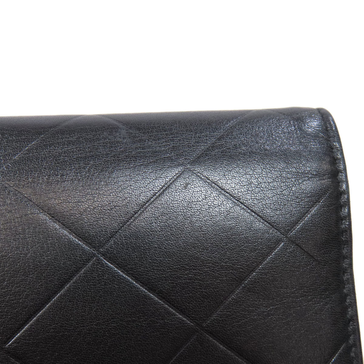 CHANEL Long Wallet Purse Calfskin black logo SilverMetal mens Used Authentic