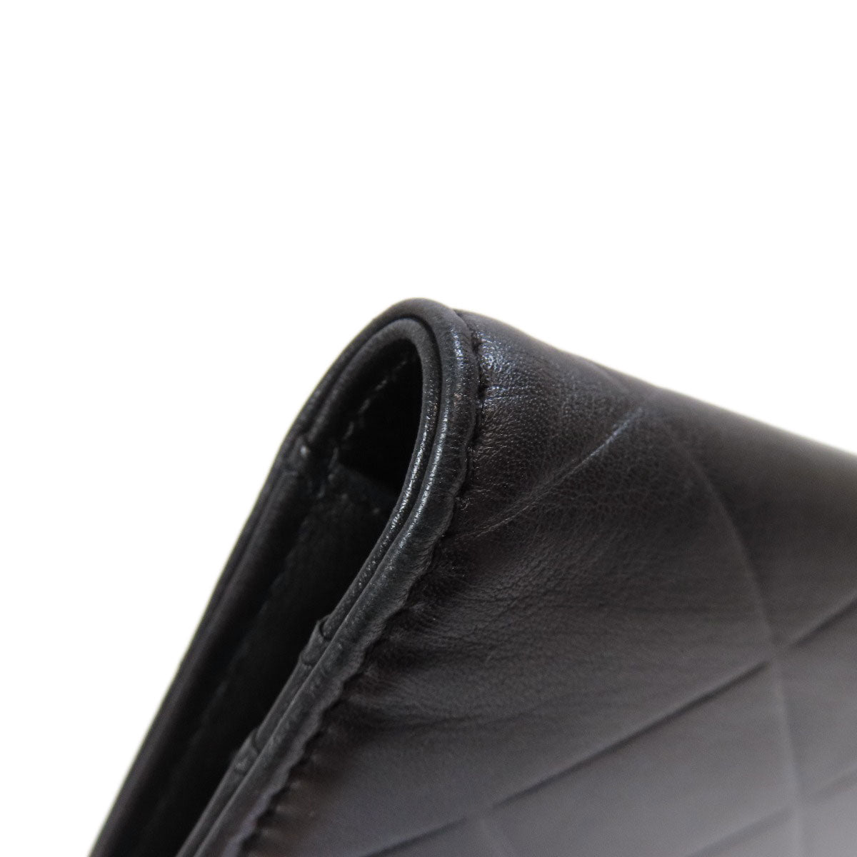 CHANEL Long Wallet Purse Calfskin black logo SilverMetal mens Used Authentic