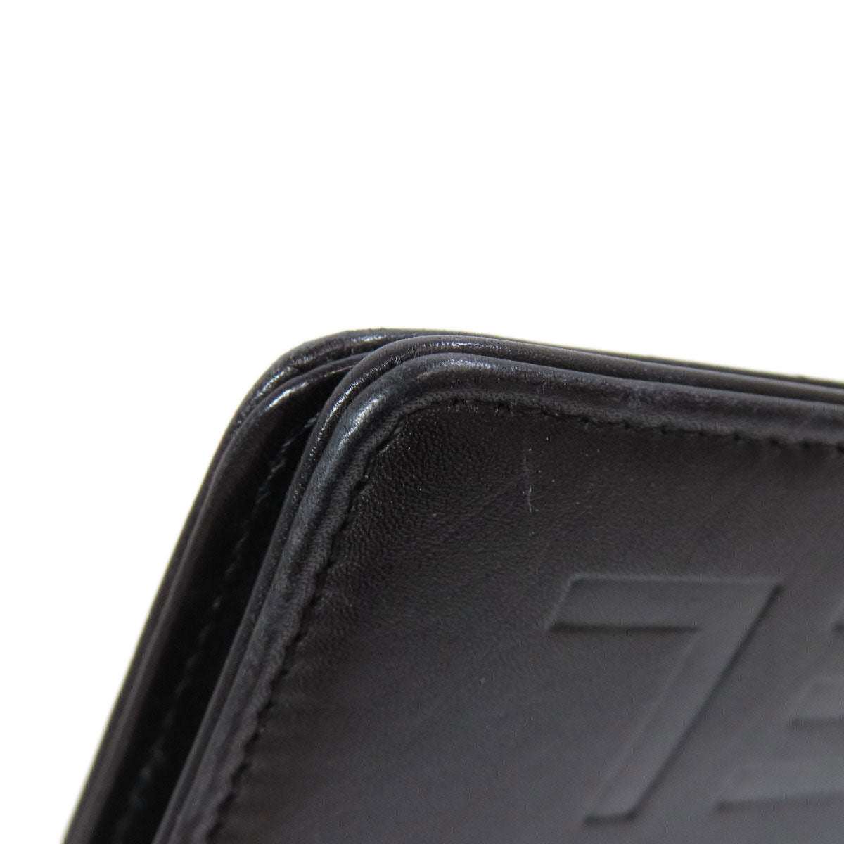CHANEL Long Wallet Purse Calfskin black logo SilverMetal mens Used Authentic