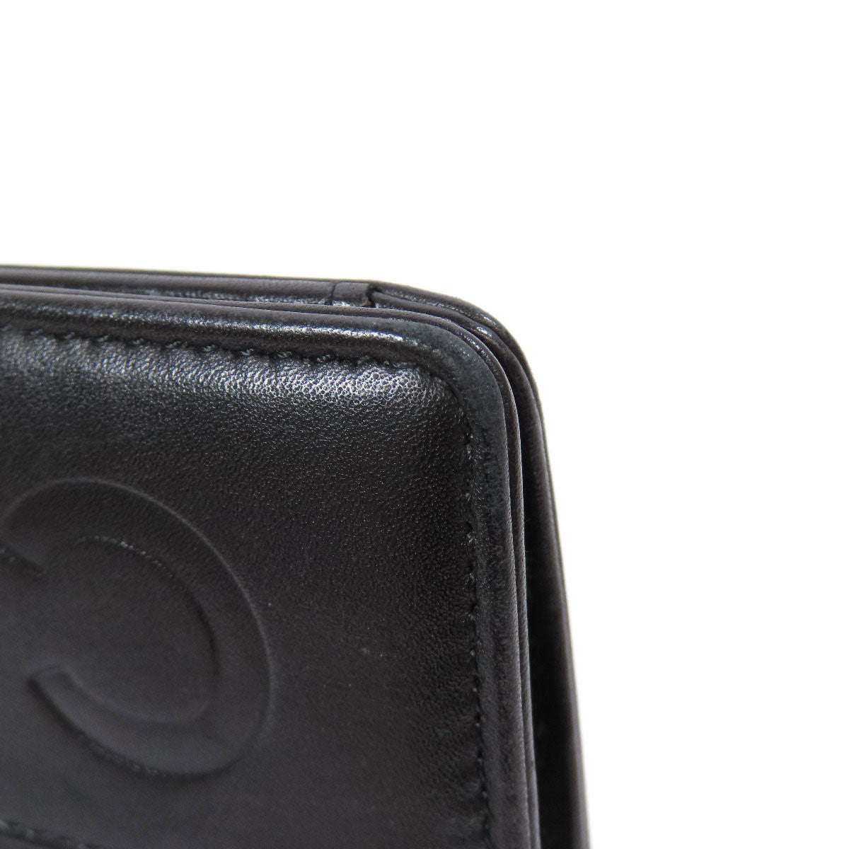 CHANEL Long Wallet Purse Calfskin black logo SilverMetal mens Used Authentic