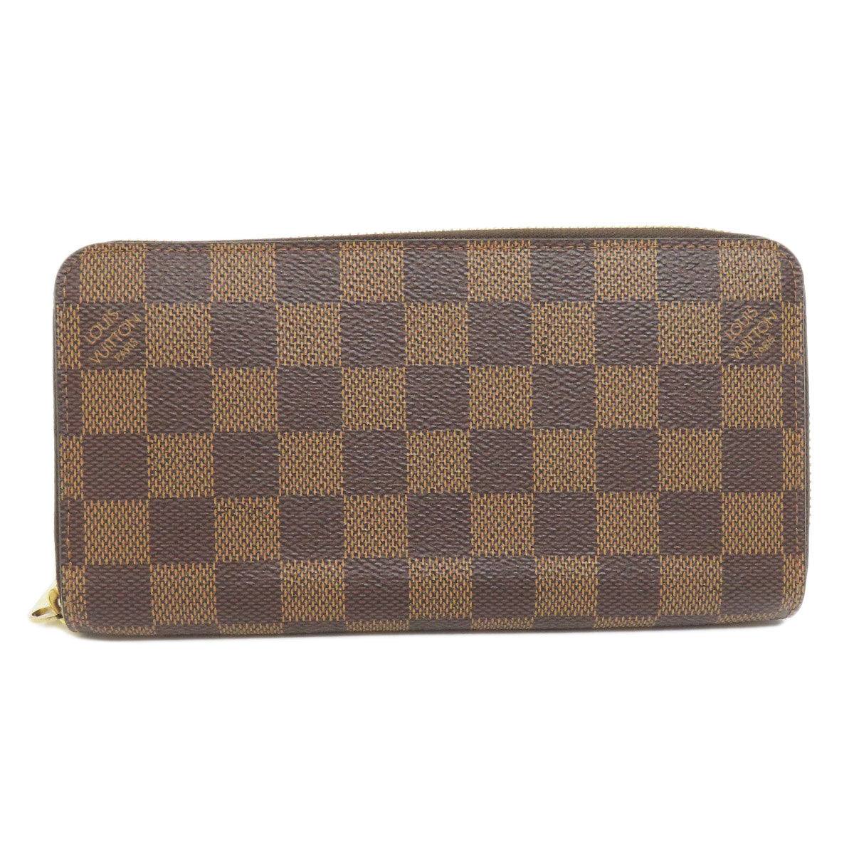LOUIS VUITTON Long Wallet Purse N60015 Damier canvas Brown Zippy wallet old Women Used Authentic