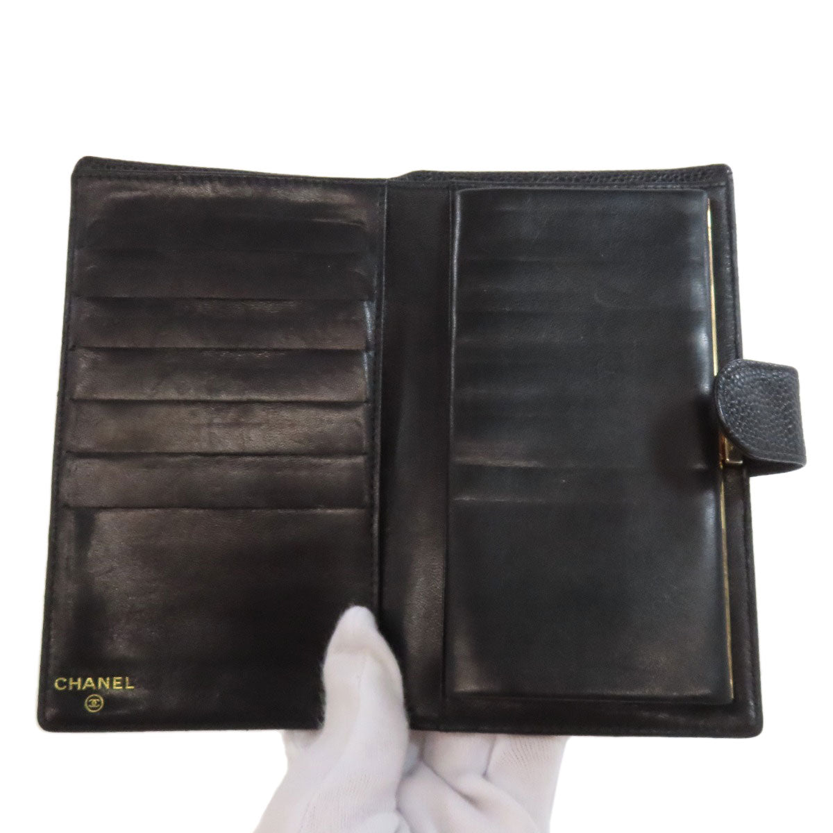 CHANEL Long Wallet Purse Grained Calfskin Skin black COCO Mark Gamaguchi Wallet Women Used Authentic