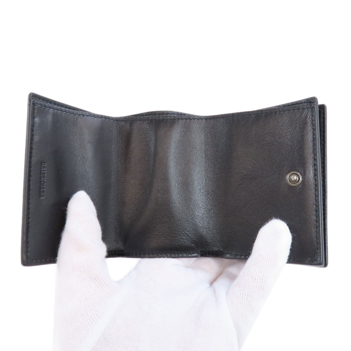 BALENCIAGA Bifold Wallet 664037 leather black Tri-fold Wallet Mini Wallet mens Used Authentic