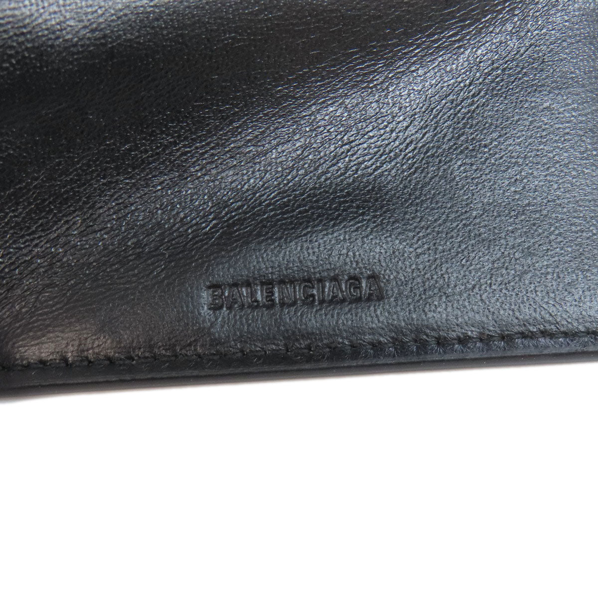 BALENCIAGA Bifold Wallet 664037 leather black Tri-fold Wallet Mini Wallet mens Used Authentic