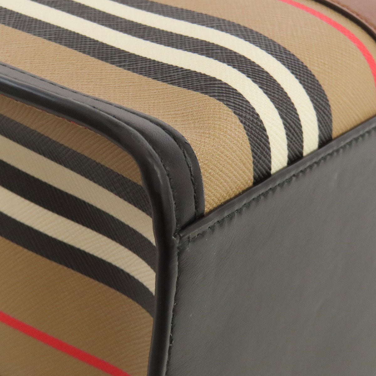 BURBERRY Tote Bag PVC beige stripe Women Used Authentic