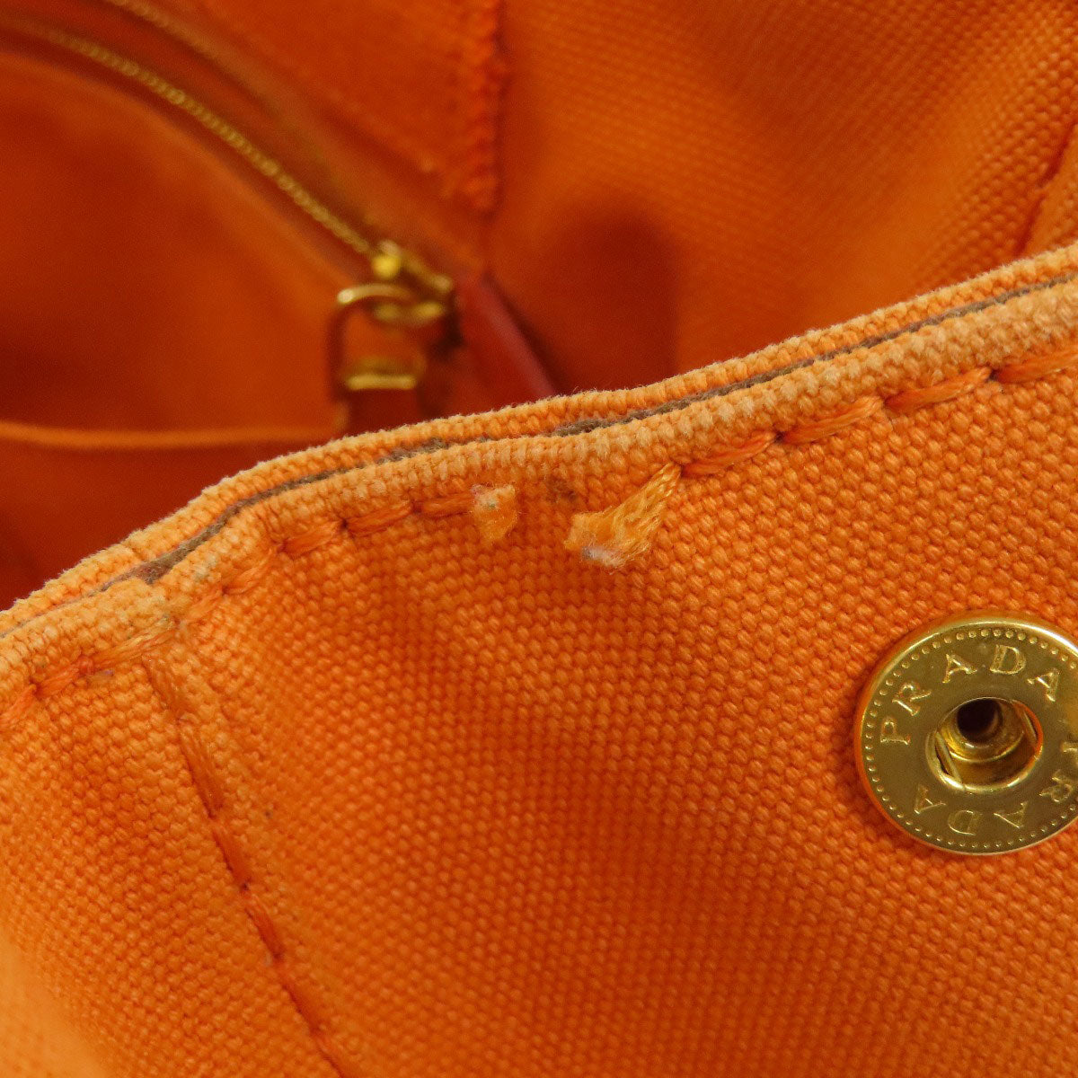 PRADA Handbag canvas Orange Canapa Women Used Authentic
