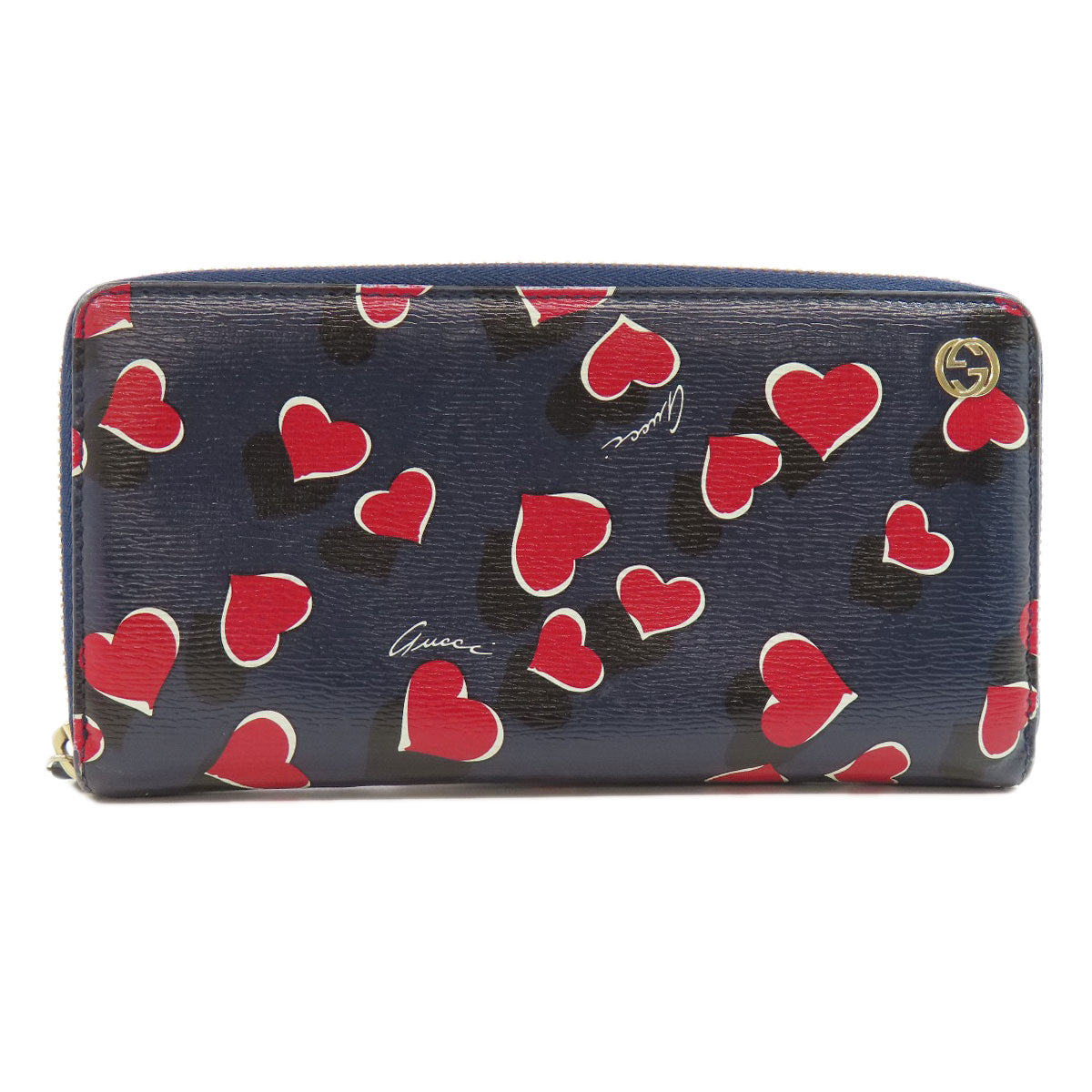 GUCCI Long Wallet Purse 309705 leather Navy Interlocking G Women Used Authentic