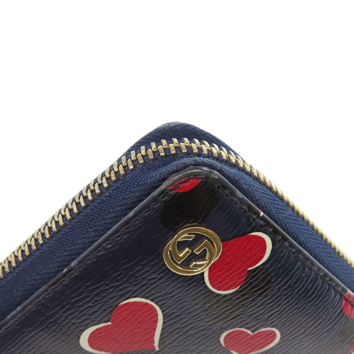 GUCCI Long Wallet Purse 309705 leather Navy Interlocking G Women Used Authentic