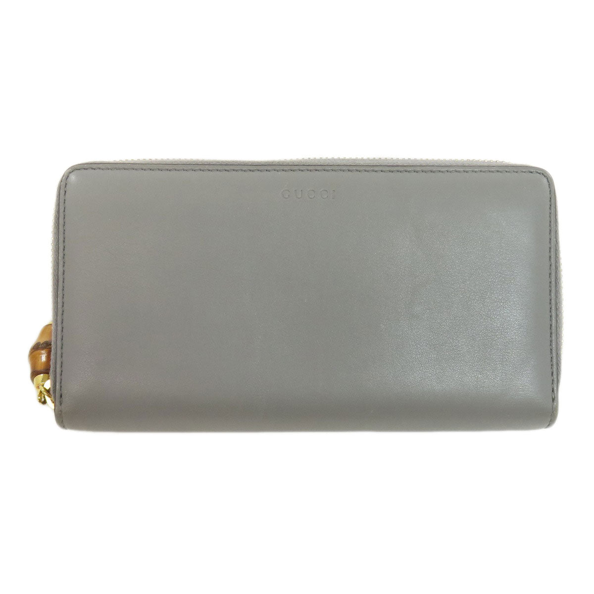 GUCCI Long Wallet Purse 453158 leather gray Bamboo Women Used Authentic