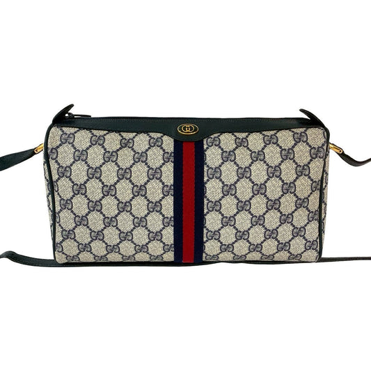 GUCCI Shoulder Bag leather Navy Sherry line