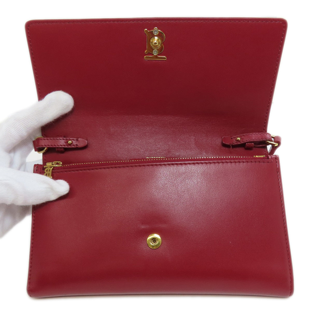 BURBERRY Long Wallet Purse leather Red Shoulder wallet Women Used Authentic