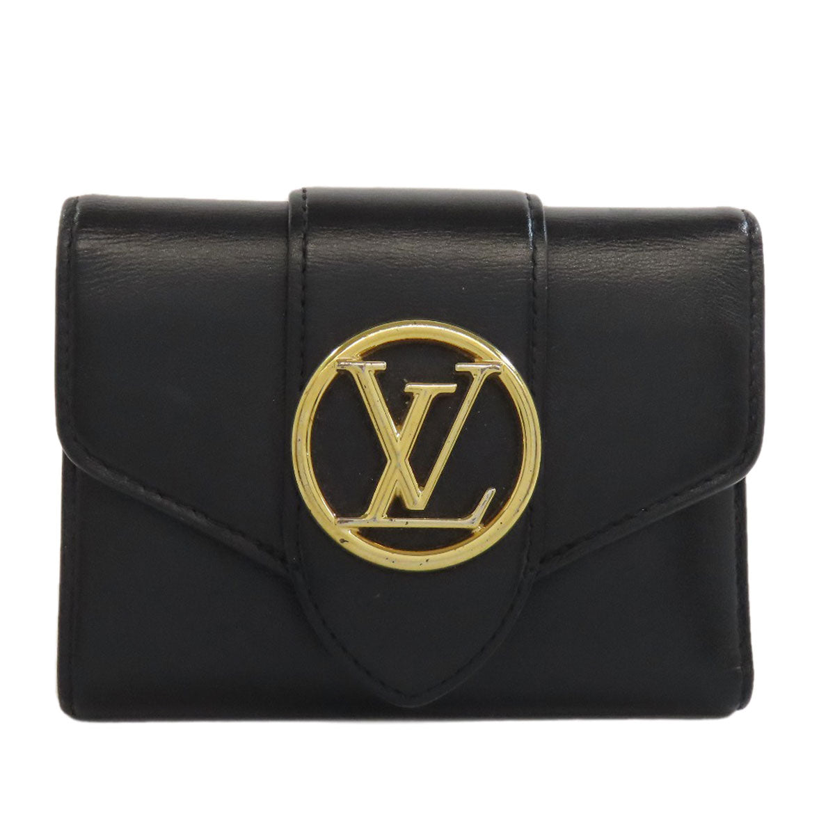 LOUIS VUITTON Bifold Wallet M69176 leather black Portefeuille LV Pont Neuf Women Used Authentic