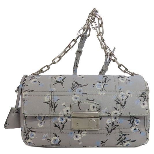 PRADA Shoulder Bag PVC gray Flower motif Women Used Authentic
