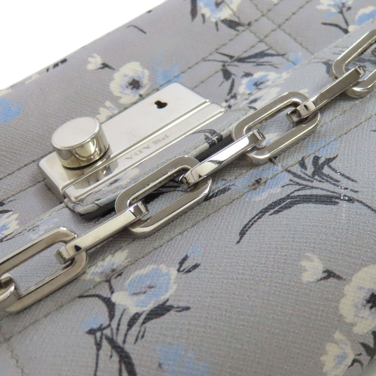 PRADA Shoulder Bag PVC gray Flower motif Women Used Authentic