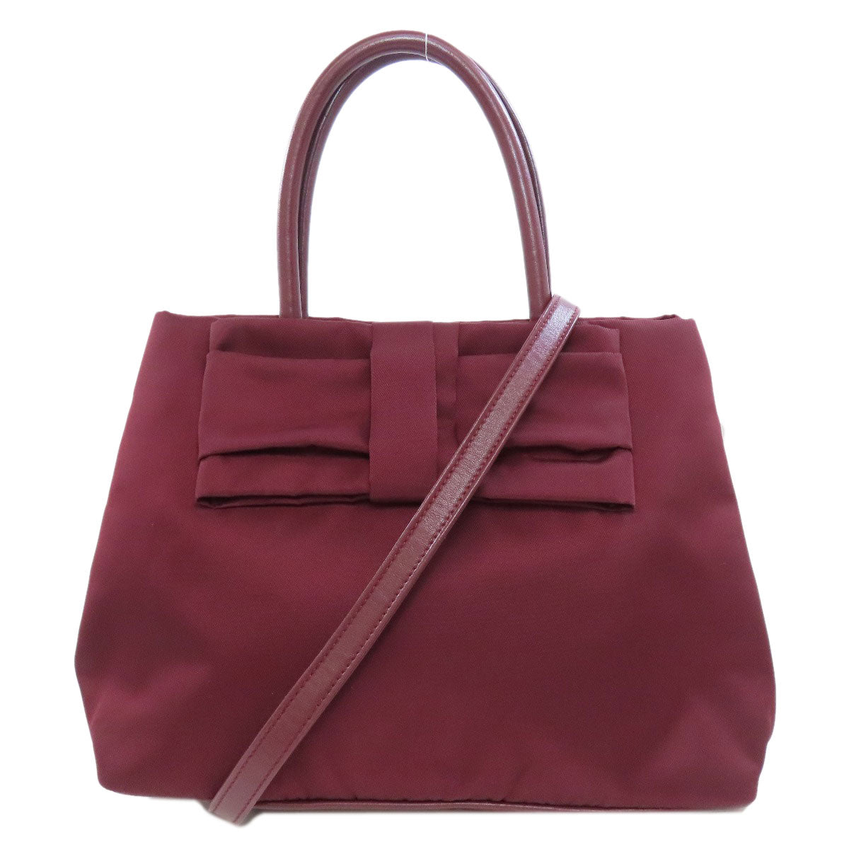 PRADA Handbag 1BG068 Nylon Red Ribbon motif 2WAY Women Used Authentic