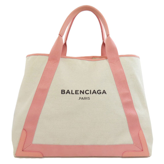 BALENCIAGA Tote Bag 339936 canvas white Navy kabas M Women Used Authentic