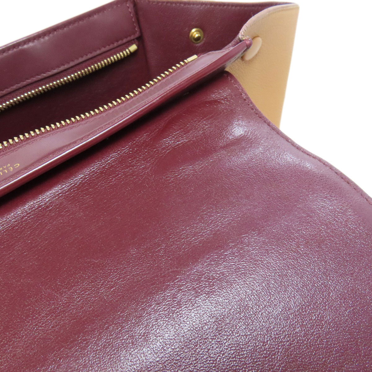 CELINE Handbag leather Red Trapeze 2WAY Women Used Authentic