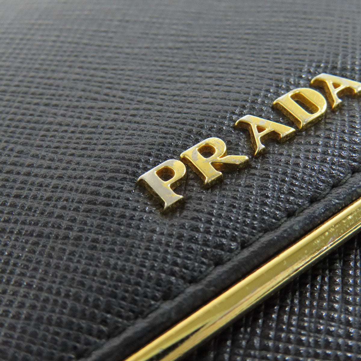 PRADA Bifold Wallet leather black Safiano logo Women Used Authentic