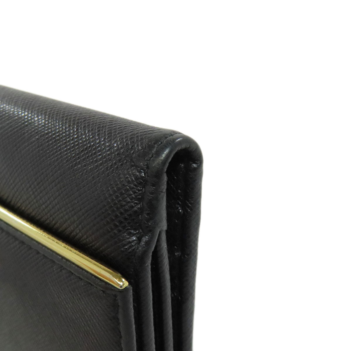 PRADA Bifold Wallet leather black Safiano logo Women Used Authentic