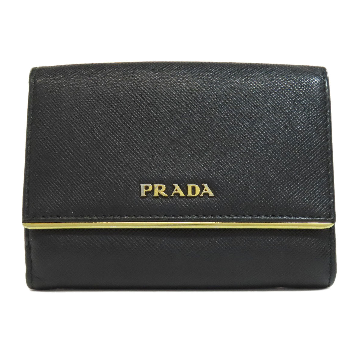 PRADA Bifold Wallet leather black Safiano logo Women Used Authentic