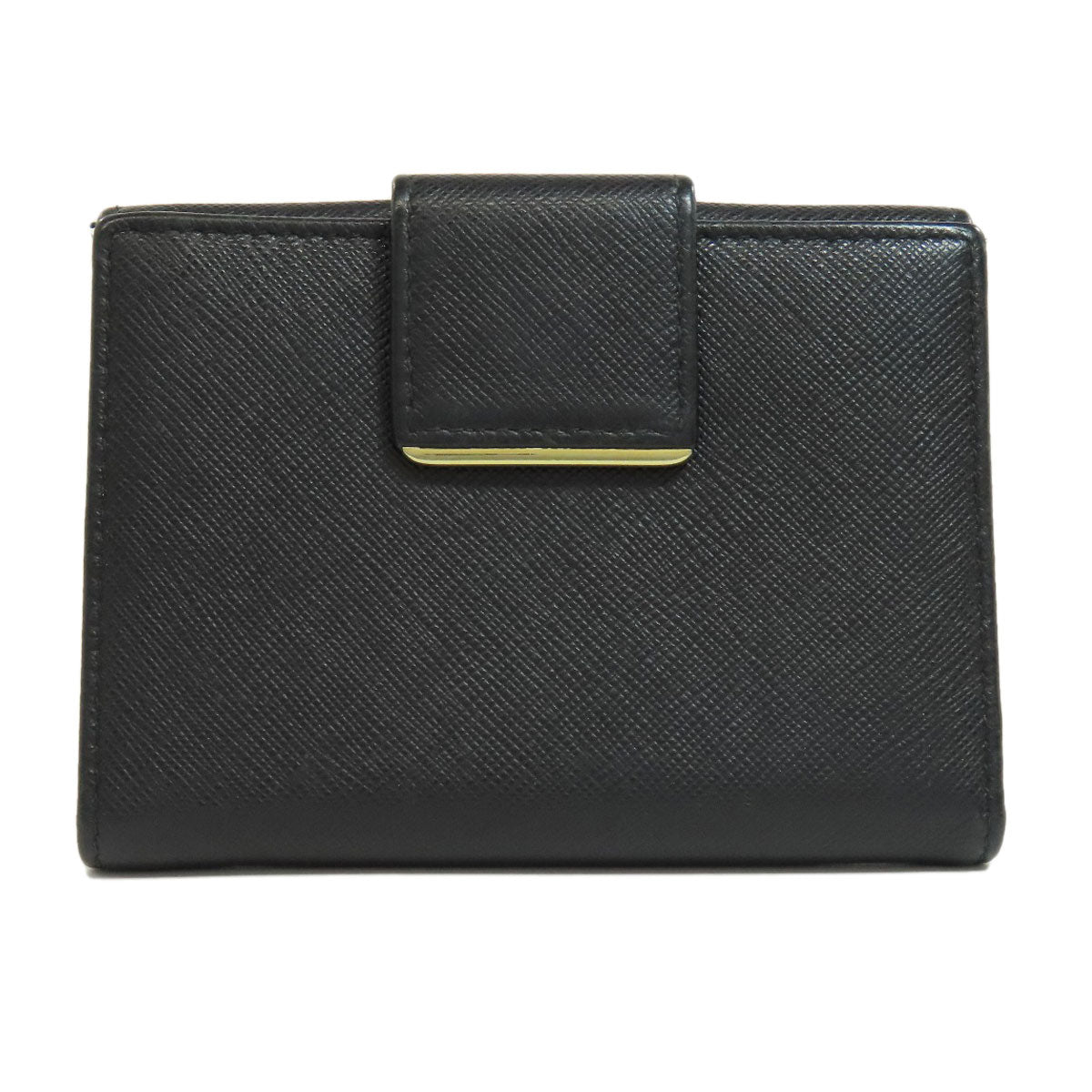 PRADA Bifold Wallet leather black Safiano logo Women Used Authentic