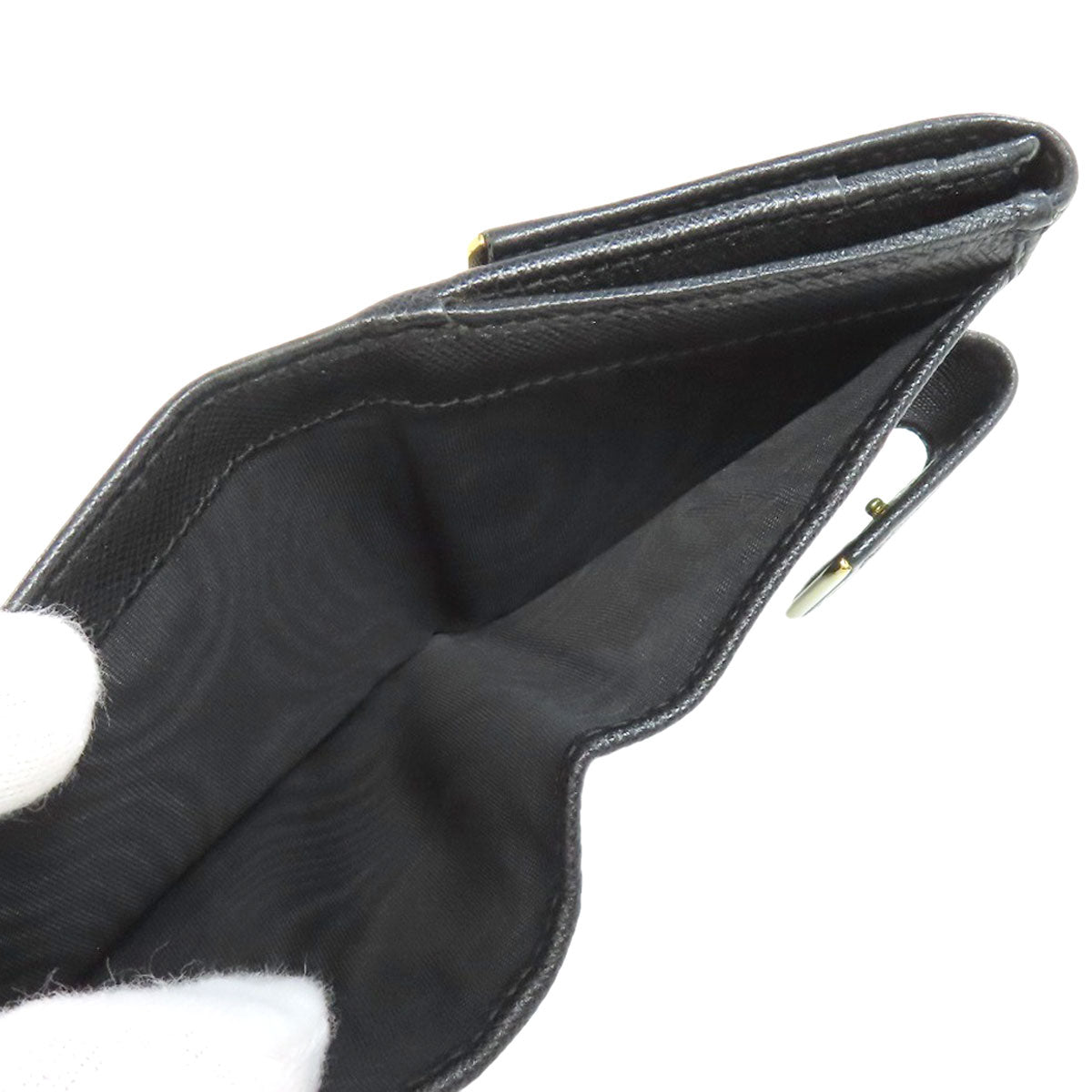 PRADA Bifold Wallet leather black Safiano logo Women Used Authentic