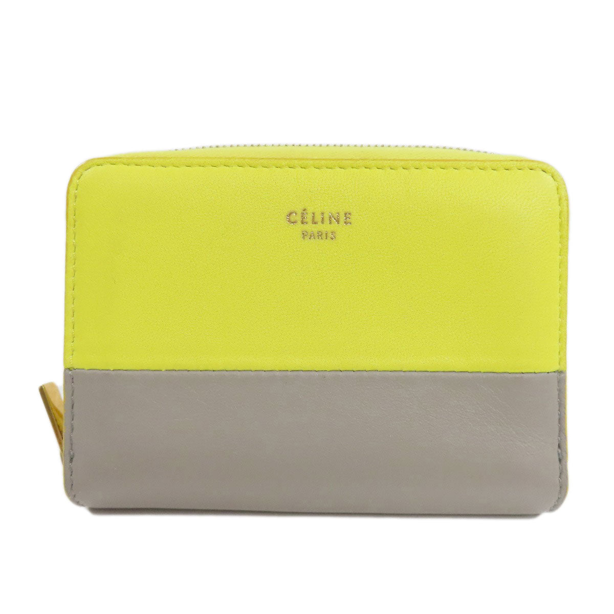 CELINE Coin case leather yellow logo Women Used Authentic