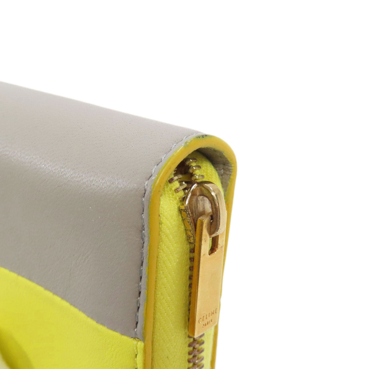 CELINE Coin case leather yellow logo Women Used Authentic