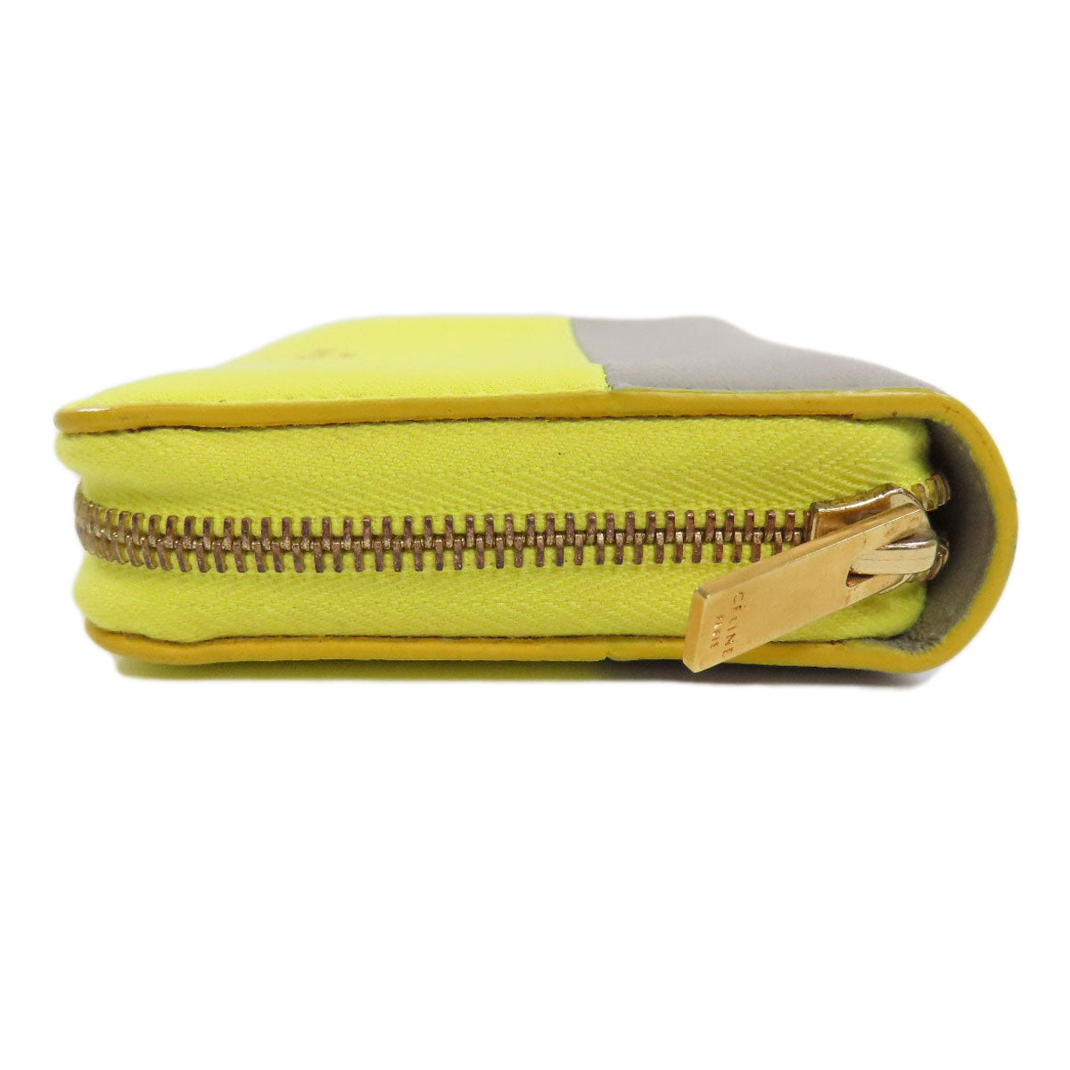 CELINE Coin case leather yellow logo Women Used Authentic