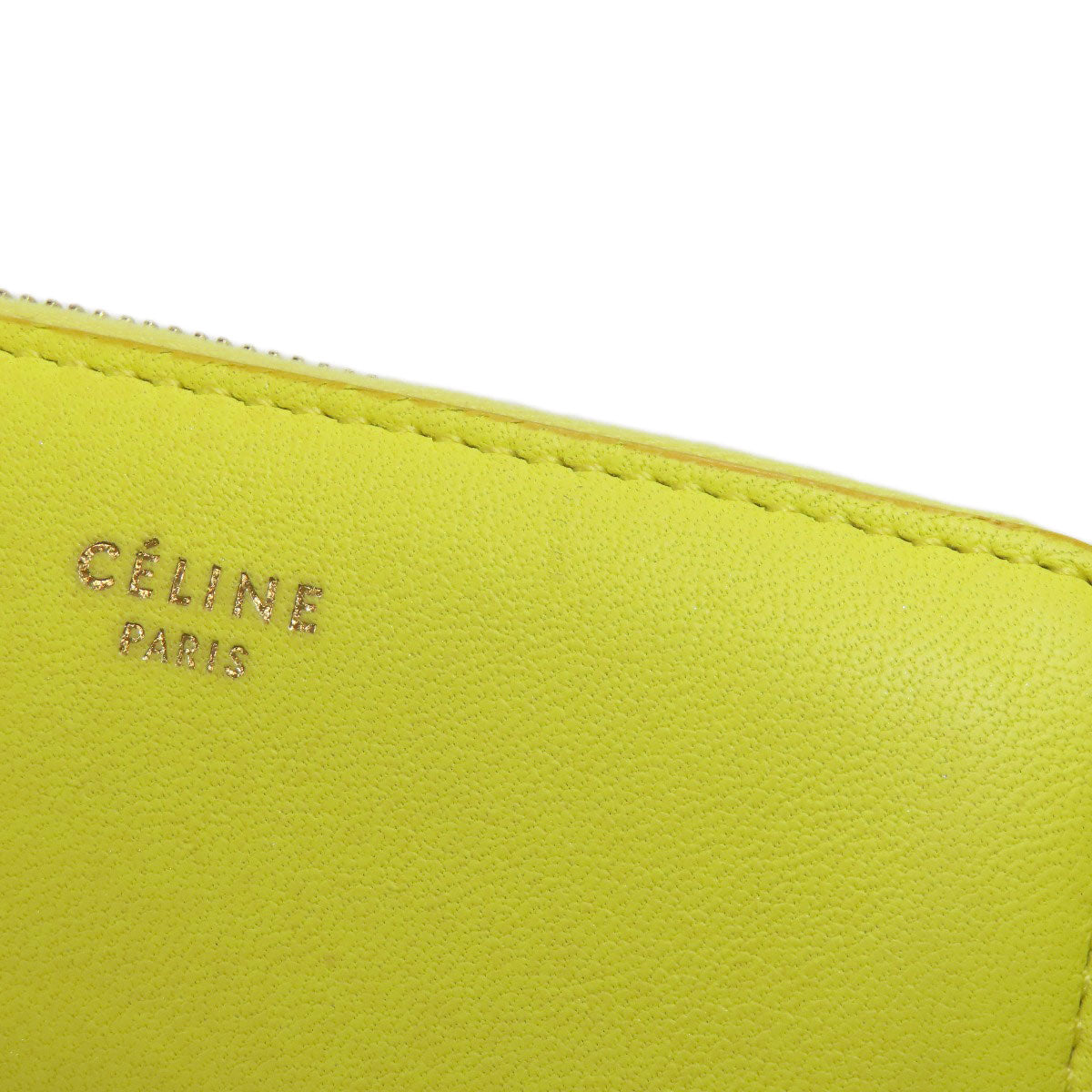 CELINE Coin case leather yellow logo Women Used Authentic