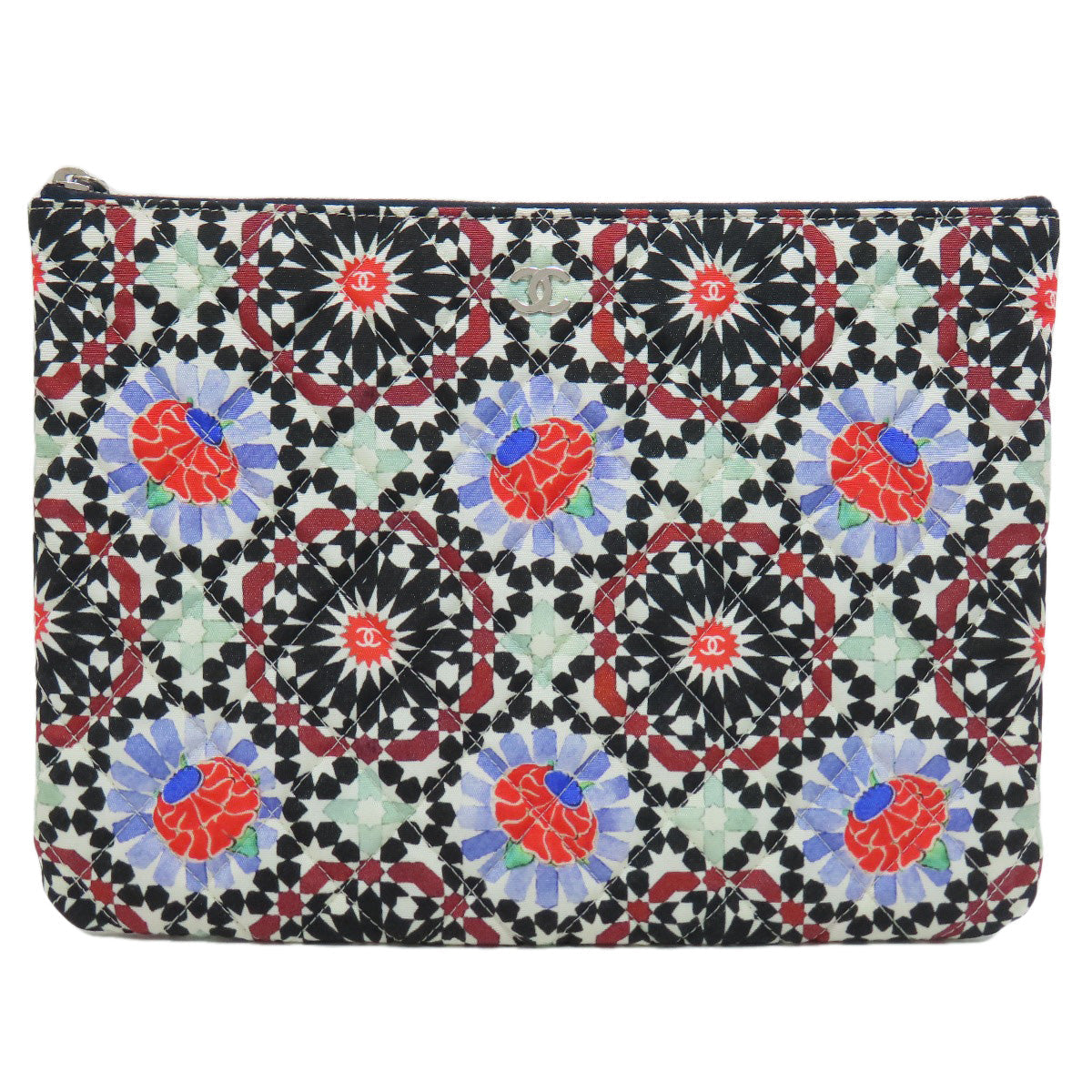 CHANEL Clutch bag quilting black Matelasse Flower Pattern Pouch Women Used Authentic