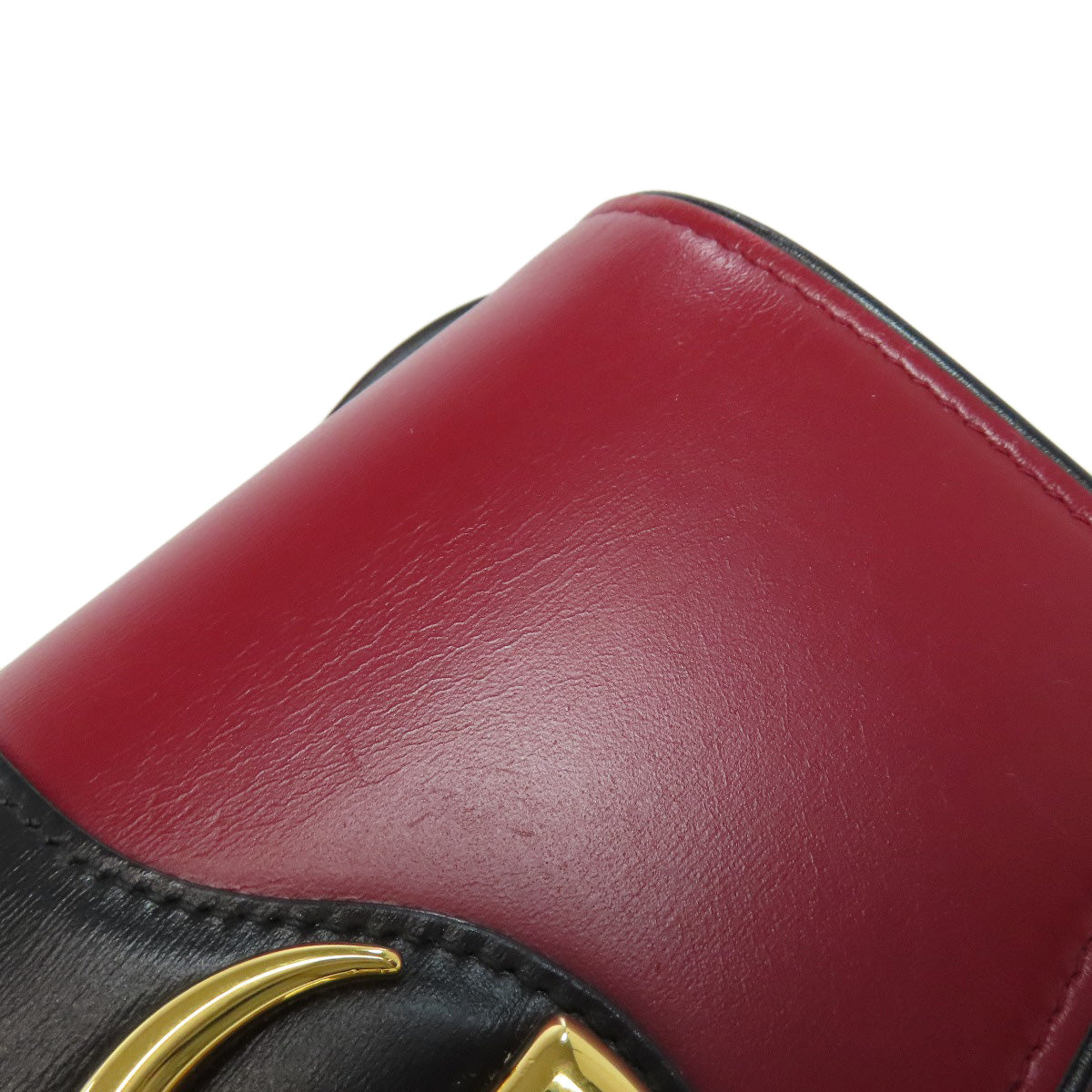 GUCCI Shoulder Bag 550129 Calfskin Red Ally GG Marmont Women Used Authentic