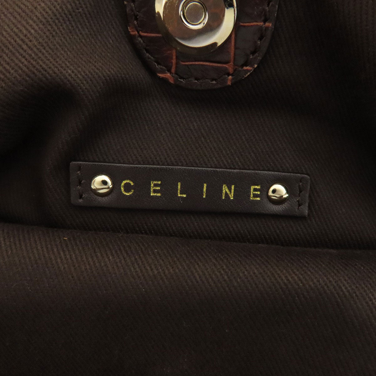 CELINE Tote Bag Nylon, Leather Brown Macadam Pattern Women Used Authentic
