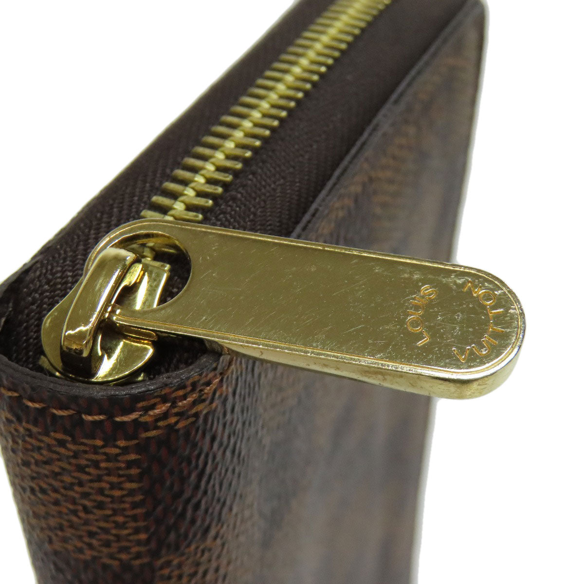 LOUIS VUITTON Long Wallet Purse N60015 Damier canvas Brown Zippy wallet old