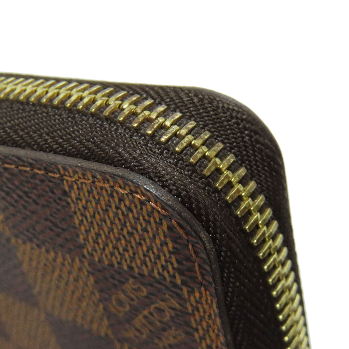 LOUIS VUITTON Long Wallet Purse N60015 Damier canvas Brown Zippy wallet old Women Used Authentic