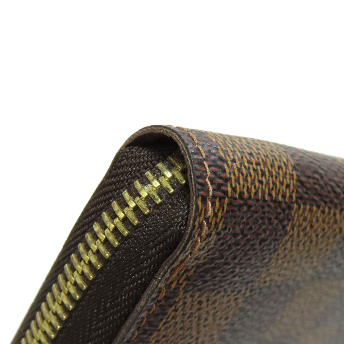 LOUIS VUITTON Long Wallet Purse N60015 Damier canvas Brown Zippy wallet old Women Used Authentic